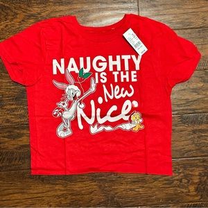 NWT Naughty Is The New Nice Looney Tunes Holiday Cropped T-Shirt